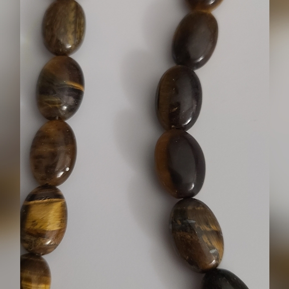 Vintage 80's Murano Glass Stripe & Tigers Eye Gemstones Czech Amber Necklace Vtg - Picture 6 of 16